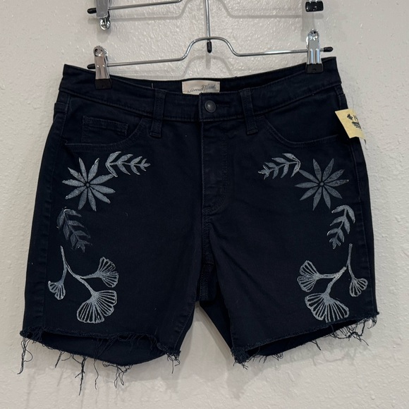 Upcycled Universal Thread Dark Shorts with Gingko + Floral Block Print 🌸 8/29 R - Picture 2 of 7